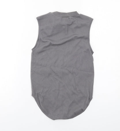 Stradivarius Womens Grey Polyamide Bodysuit One-Piece Size M Snap