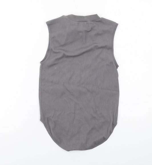 Stradivarius Womens Grey Polyamide Bodysuit One-Piece Size M Snap