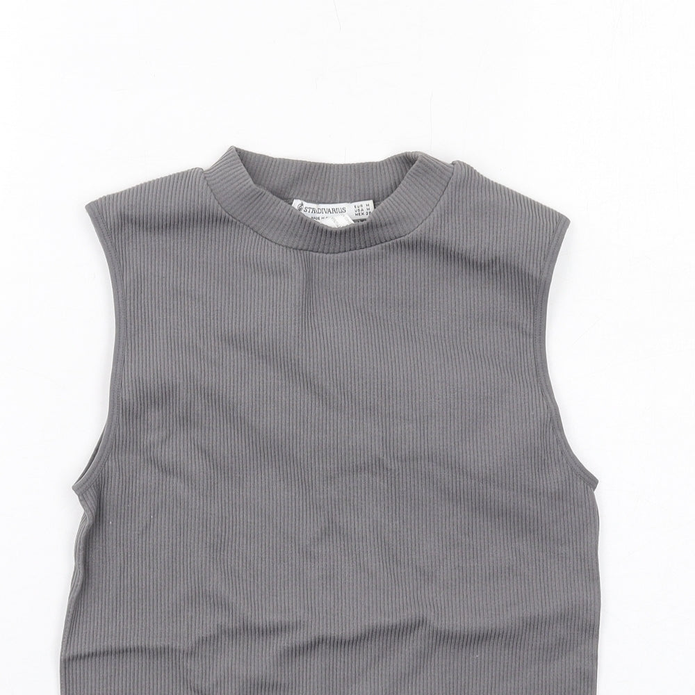 Stradivarius Womens Grey Polyamide Bodysuit One-Piece Size M Snap