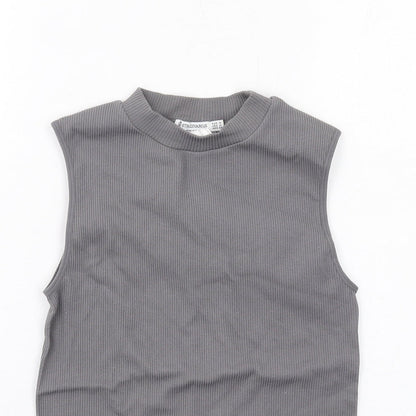 Stradivarius Womens Grey Polyamide Bodysuit One-Piece Size M Snap