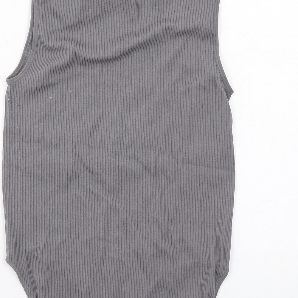 Stradivarius Womens Grey Polyamide Bodysuit One-Piece Size M Snap