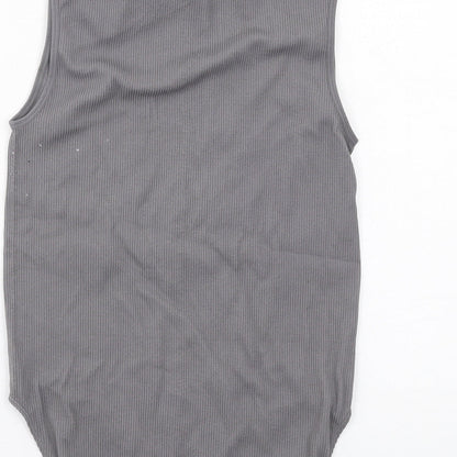 Stradivarius Womens Grey Polyamide Bodysuit One-Piece Size M Snap
