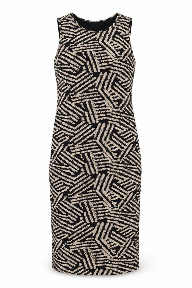 Apricot Womens Black Geometric Viscose Pencil Dress Size 12 Crew Neck Pullover