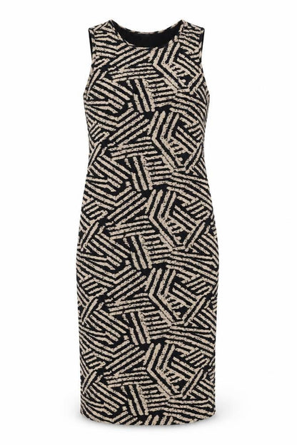 Apricot Womens Black Geometric Viscose Pencil Dress Size 12 Crew Neck Pullover