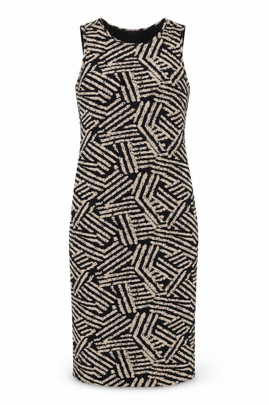 Apricot Womens Black Geometric Viscose Pencil Dress Size 12 Crew Neck Pullover