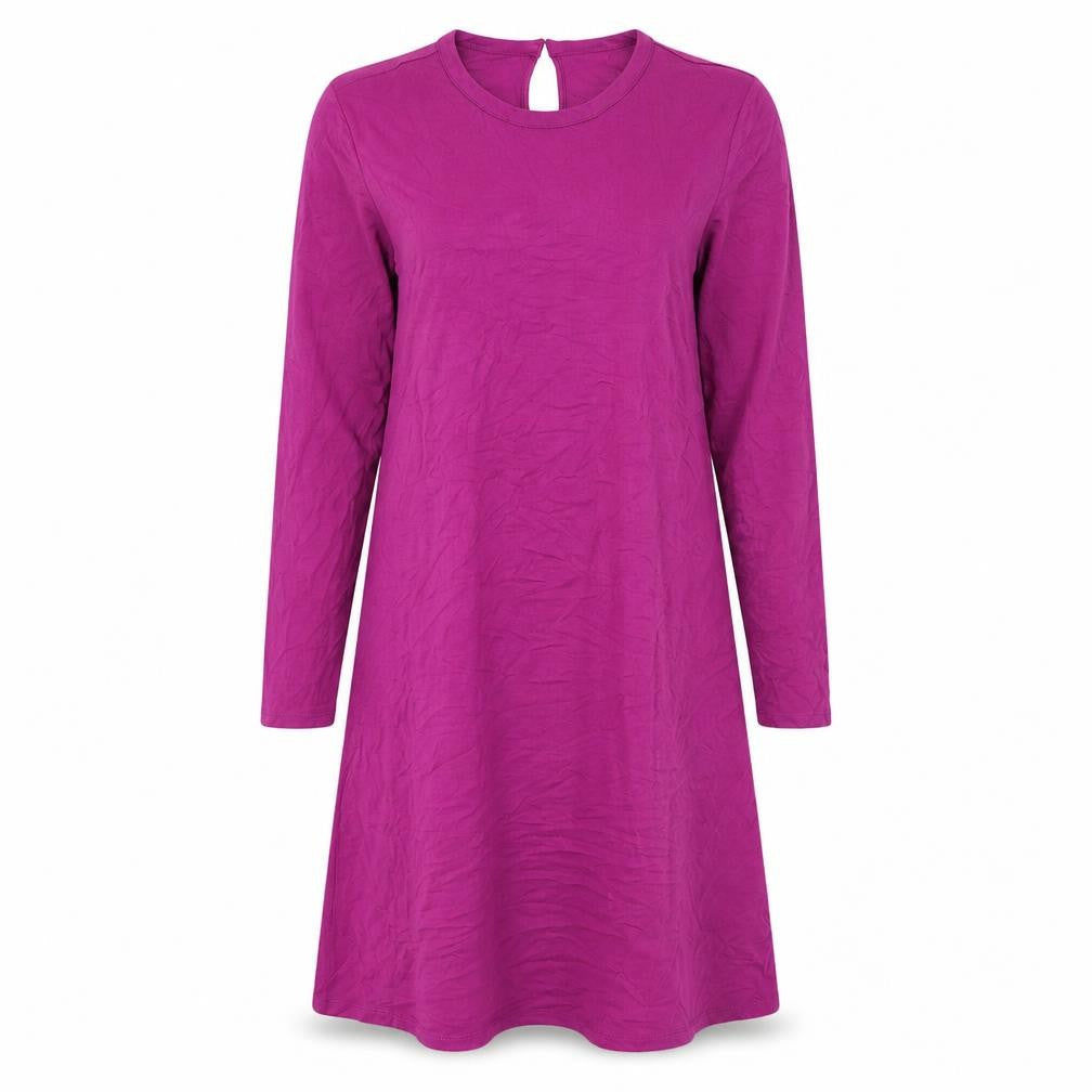 Marks and Spencer Womens Purple Viscose Jumper Dress Size 14 Crew Neck Button