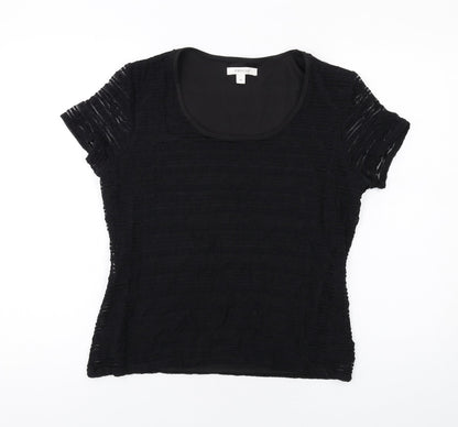 Precis Womens Black Nylon Basic T-Shirt Size M Scoop Neck
