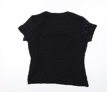 Precis Womens Black Nylon Basic T-Shirt Size M Scoop Neck