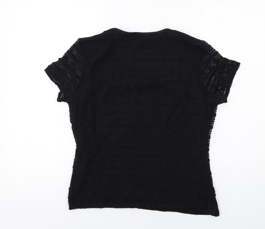 Precis Womens Black Nylon Basic T-Shirt Size M Scoop Neck