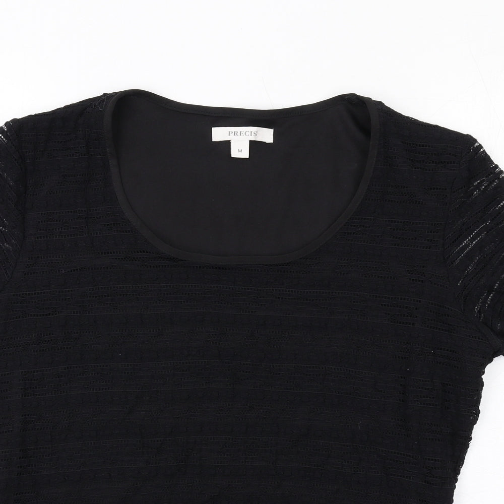 Precis Womens Black Nylon Basic T-Shirt Size M Scoop Neck