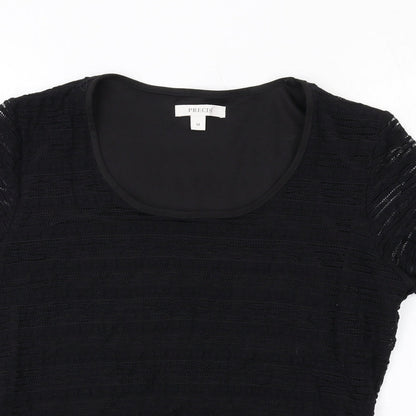 Precis Womens Black Nylon Basic T-Shirt Size M Scoop Neck