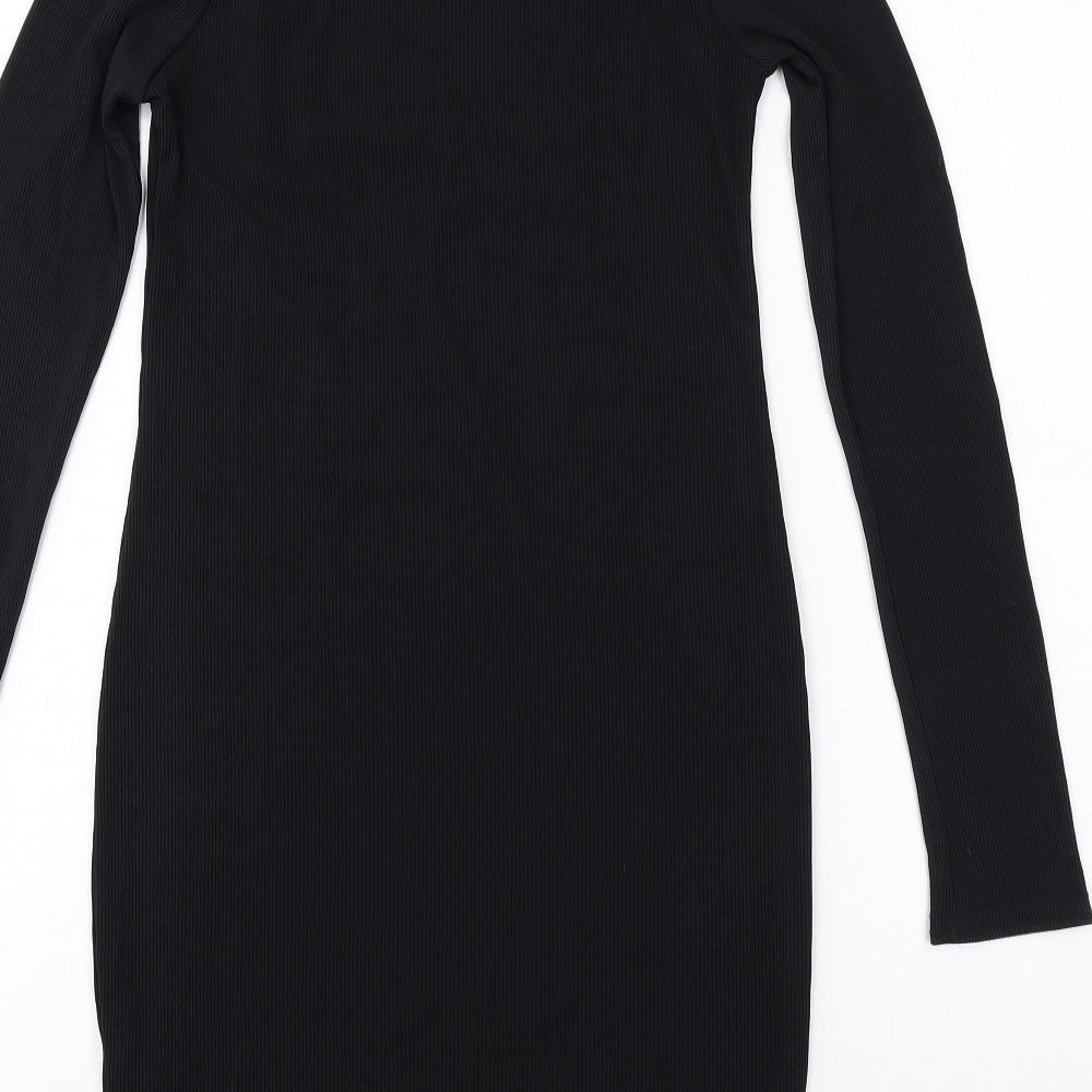 Boohoo Womens Black Polyester Bodycon Size 10 Round Neck Pullover