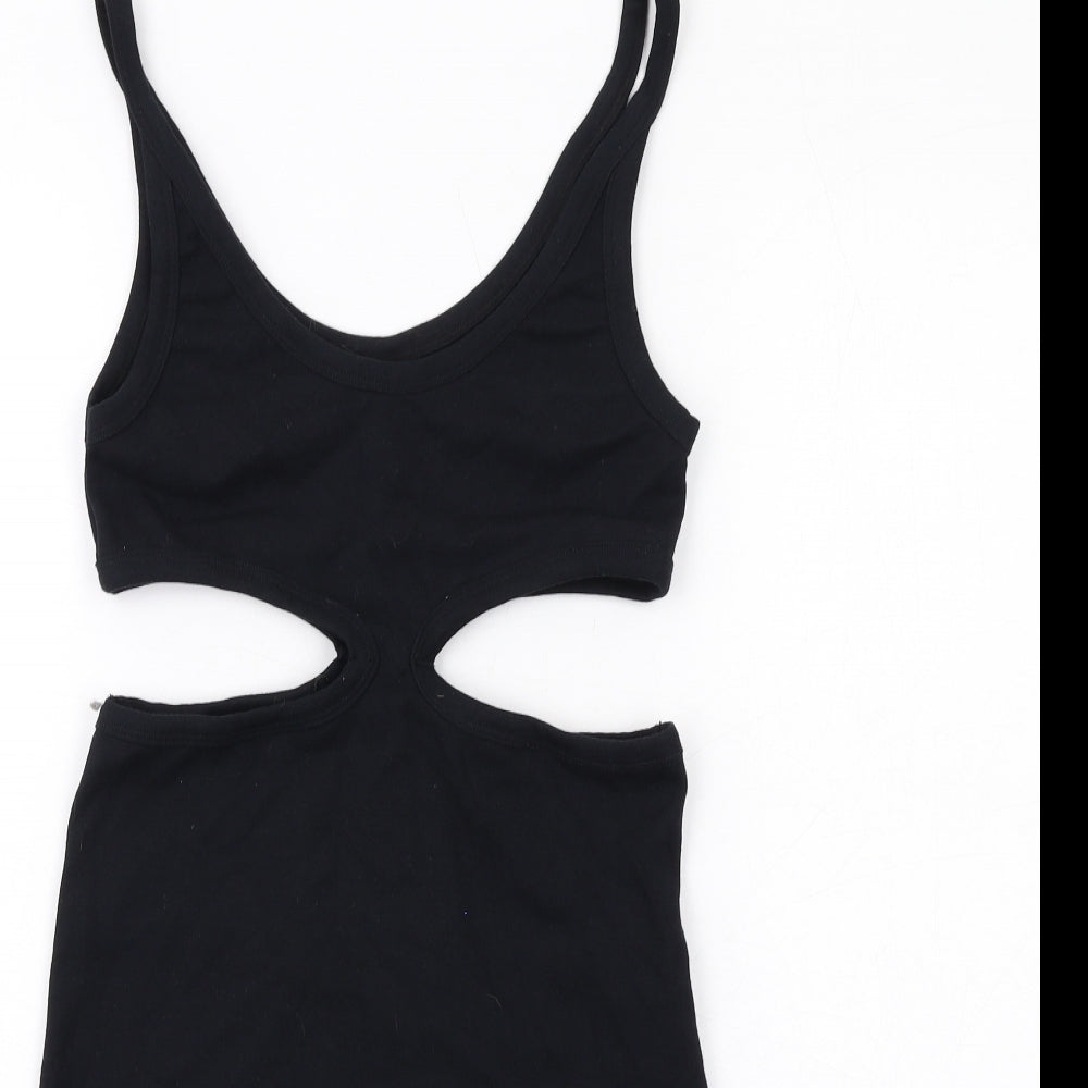 Motel Womens Black Cotton Bodycon Size S Scoop Neck Pullover