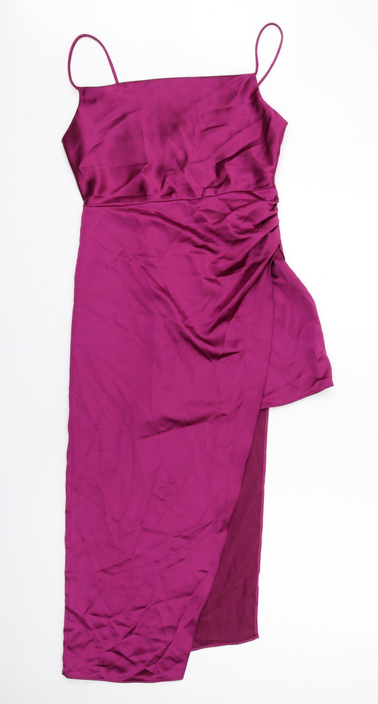 Zara Womens Purple Polyester Slip Dress Size M Square Neck Zip