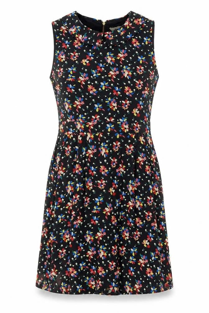 Yumi Womens Black Geometric Polyester Shift Size 10 Round Neck Zip