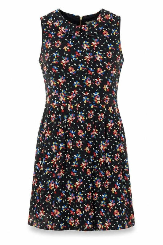 Yumi Womens Black Geometric Polyester Shift Size 10 Round Neck Zip