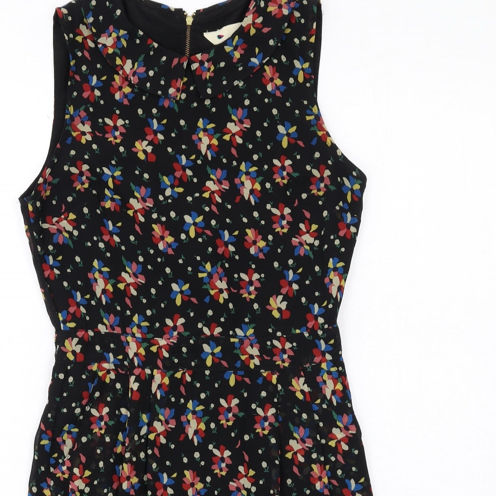 Yumi Womens Black Geometric Polyester Shift Size 10 Round Neck Zip