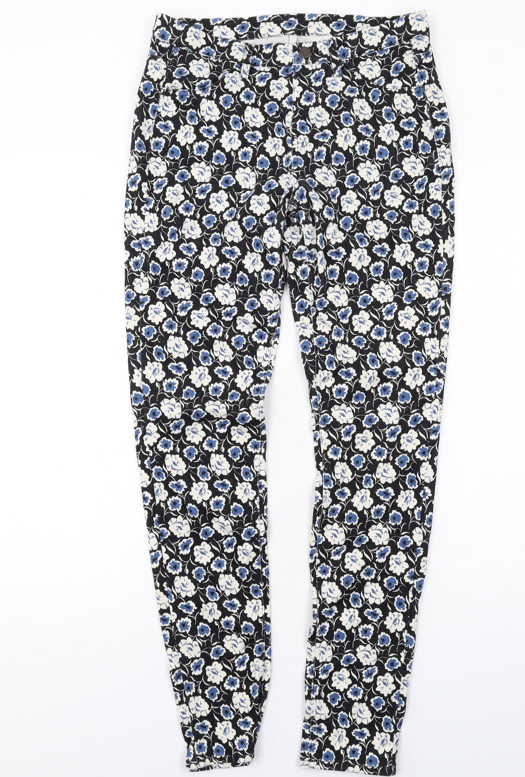 Uniqlo Womens Black Floral Cotton Skinny Jeans Size M L30 in Regular Button