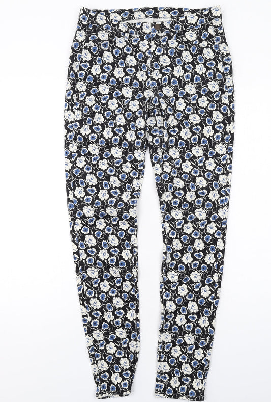 Uniqlo Womens Black Floral Cotton Skinny Jeans Size M L30 in Regular Button
