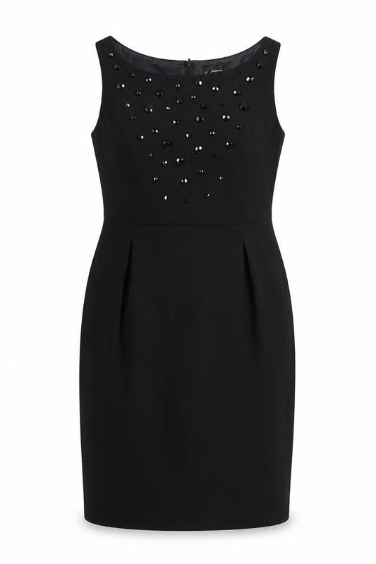 Front view of Autograph women’s black polyester shift, size UK 14, boat neck zip
