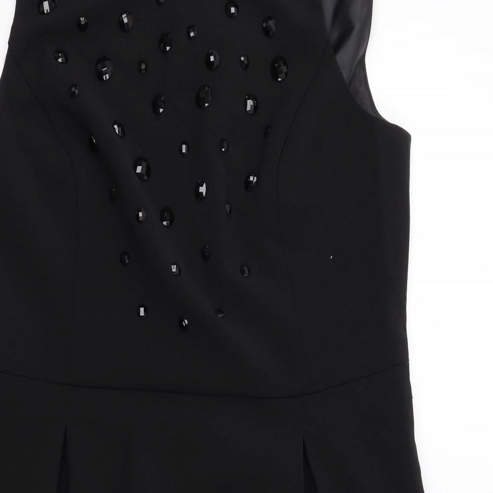 Autograph Womens Black Polyester Shift Size 14 Boat Neck Zip