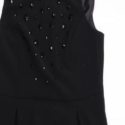 Autograph Womens Black Polyester Shift Size 14 Boat Neck Zip