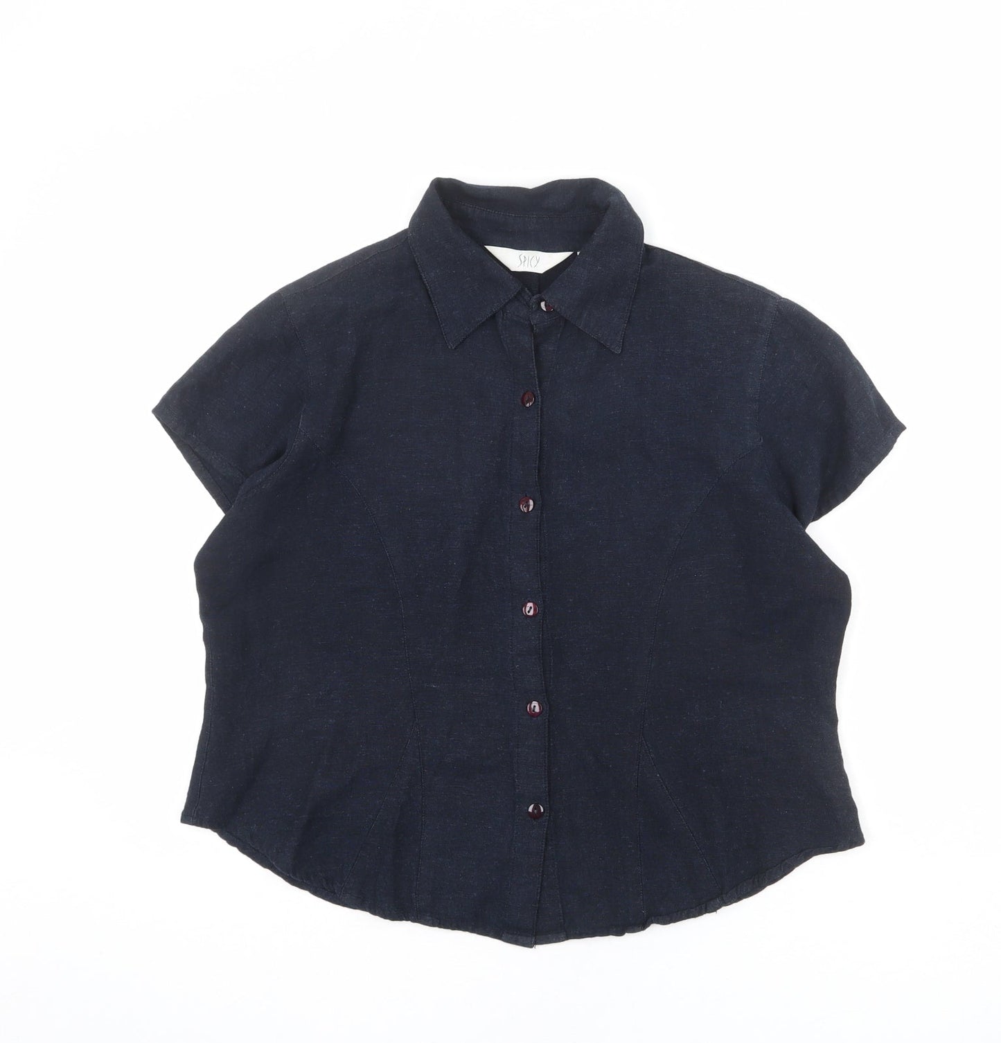 Spicy Womens Blue Viscose Basic Button-Up Size 16 Collared