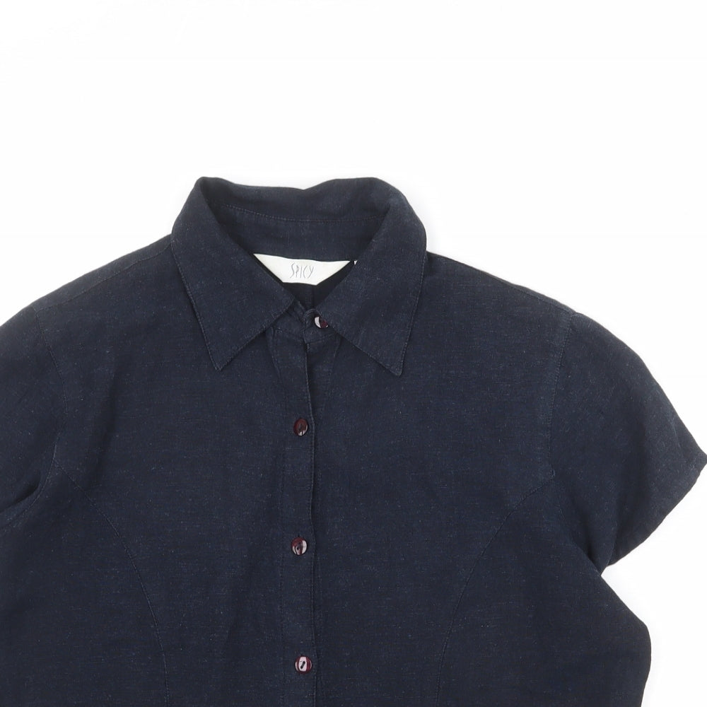 Spicy Womens Blue Viscose Basic Button-Up Size 16 Collared
