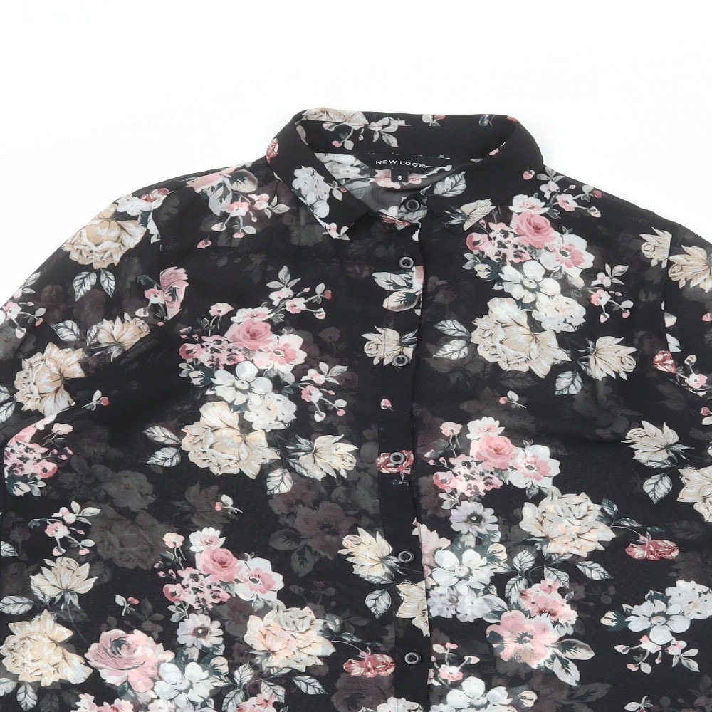 Womens UK Size 8 New Look Black Basic Button-Up