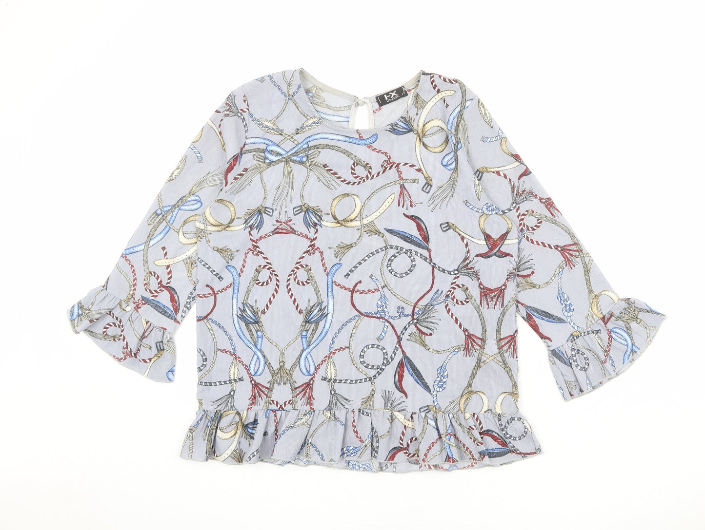 I SAW IT FIRST Womens Blue Geometric Polyester Basic Blouse Size 12 Round Neck