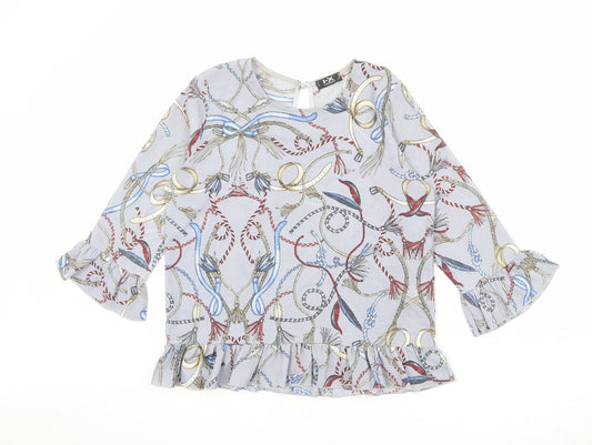 I SAW IT FIRST Womens Blue Geometric Polyester Basic Blouse Size 12 Round Neck