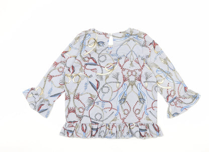 I SAW IT FIRST Womens Blue Geometric Polyester Basic Blouse Size 12 Round Neck