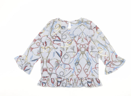 I SAW IT FIRST Womens Blue Geometric Polyester Basic Blouse Size 12 Round Neck