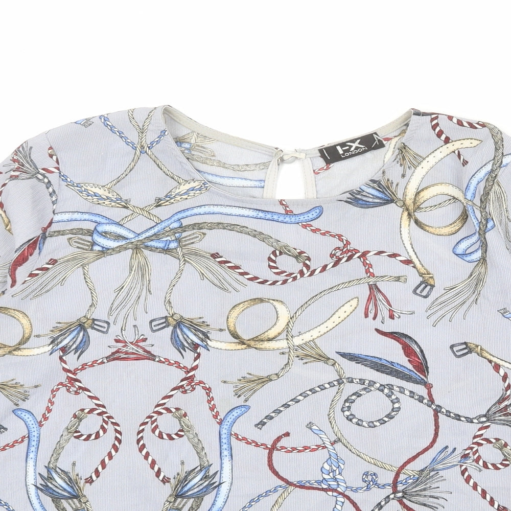 I SAW IT FIRST Womens Blue Geometric Polyester Basic Blouse Size 12 Round Neck