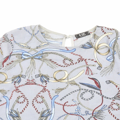 I SAW IT FIRST Womens Blue Geometric Polyester Basic Blouse Size 12 Round Neck