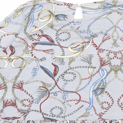 I SAW IT FIRST Womens Blue Geometric Polyester Basic Blouse Size 12 Round Neck