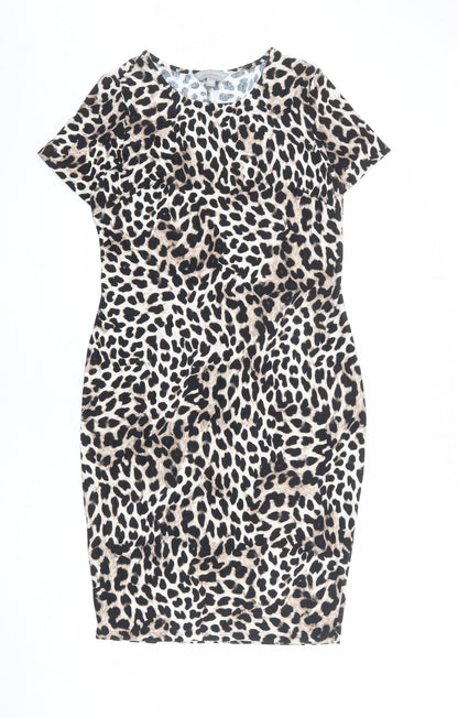 Dorothy Perkins Womens Multicoloured Animal Print Viscose Shift Size 14 Round Neck Pullover - Cheetah pattern