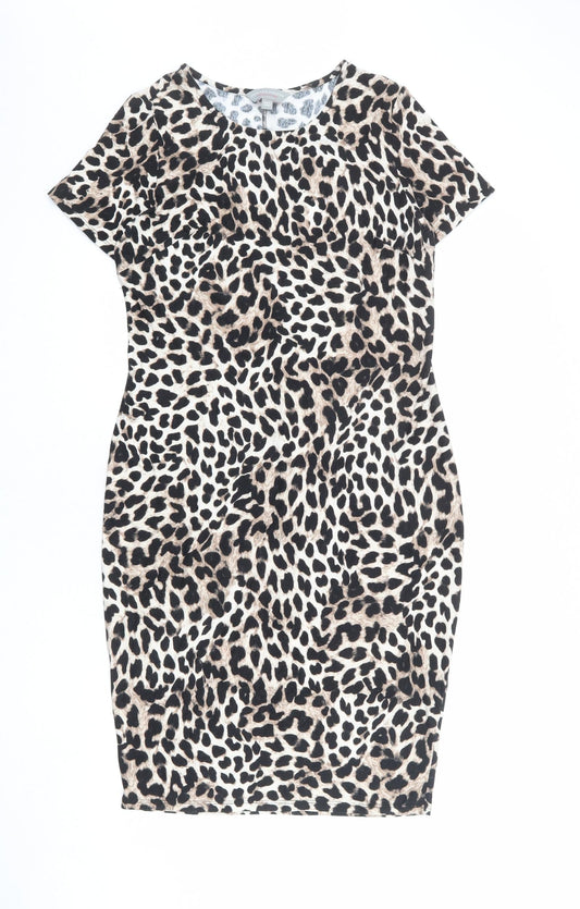 Dorothy Perkins Womens Multicoloured Animal Print Viscose Shift Size 14 Round Neck Pullover - Cheetah pattern