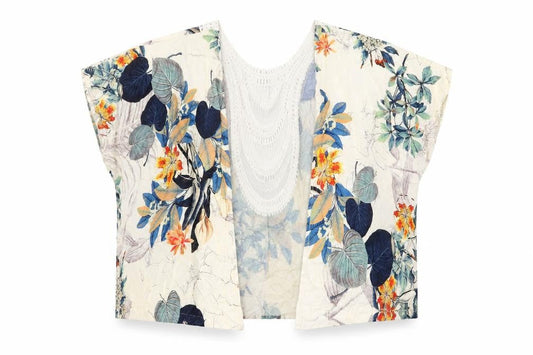 Sweet Poison Womens Beige Floral Viscose Kimono Blouse Size S V-Neck