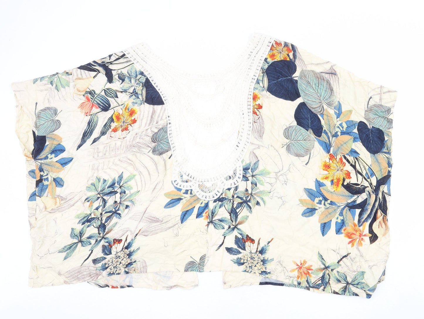 Sweet Poison Womens Beige Floral Viscose Kimono Blouse Size S V-Neck