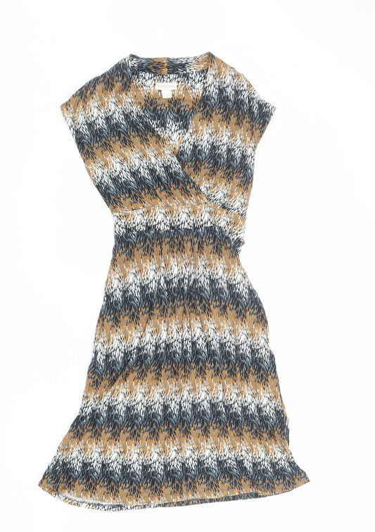 Monsoon Womens Multicoloured Geometric Viscose A-Line Size 8 V-Neck Pullover