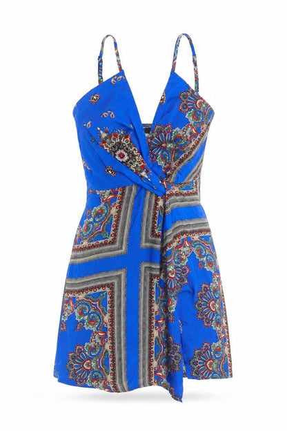 Missguided Womens Blue Geometric Polyester Mini Size 6 V-Neck Zip