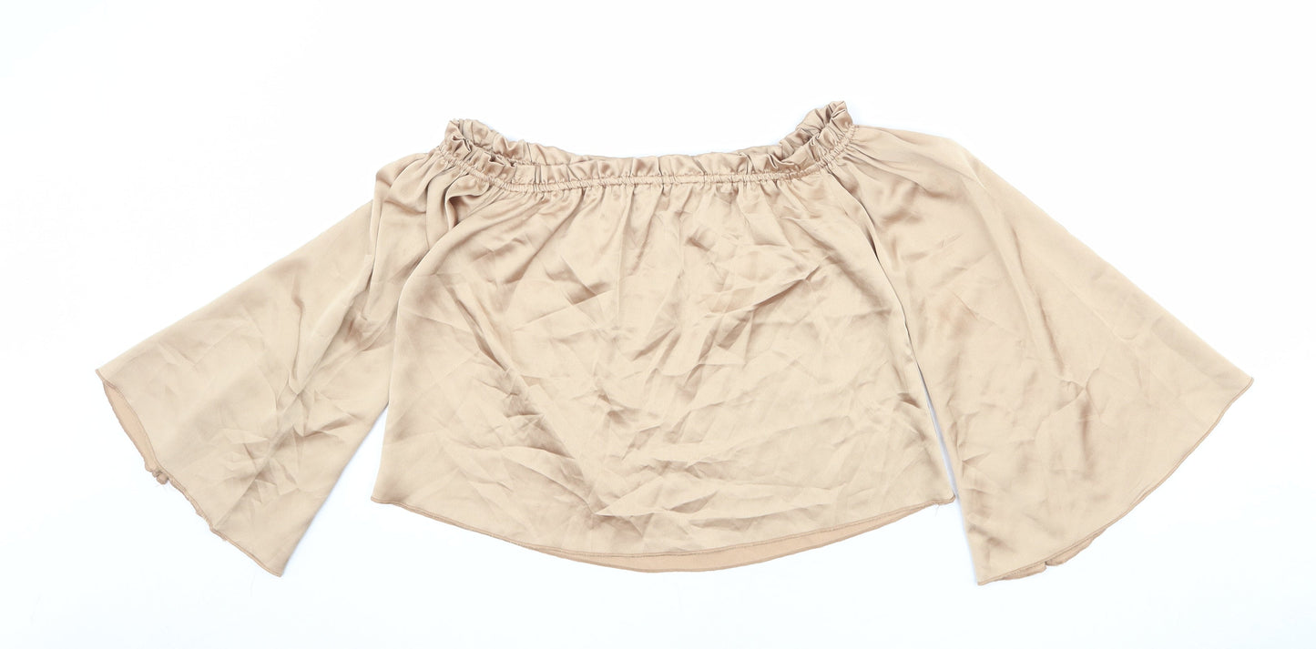 Womens UK Size 8 Diffuse Gold Cropped Blouse