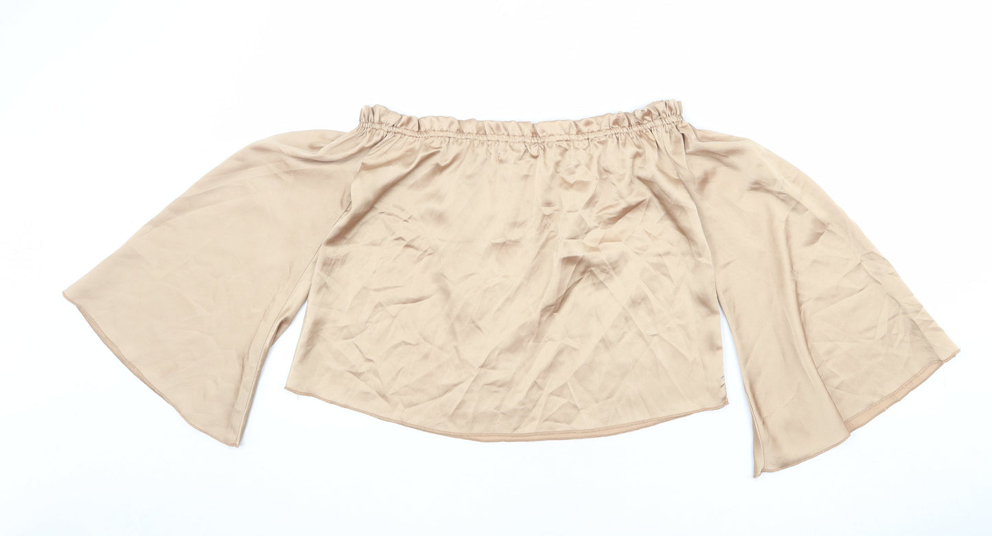 Womens UK Size 8 Diffuse Gold Cropped Blouse