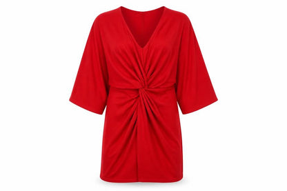 Quiz Womens Red Polyester A-Line Size 10 V-Neck Pullover - Twist Detail