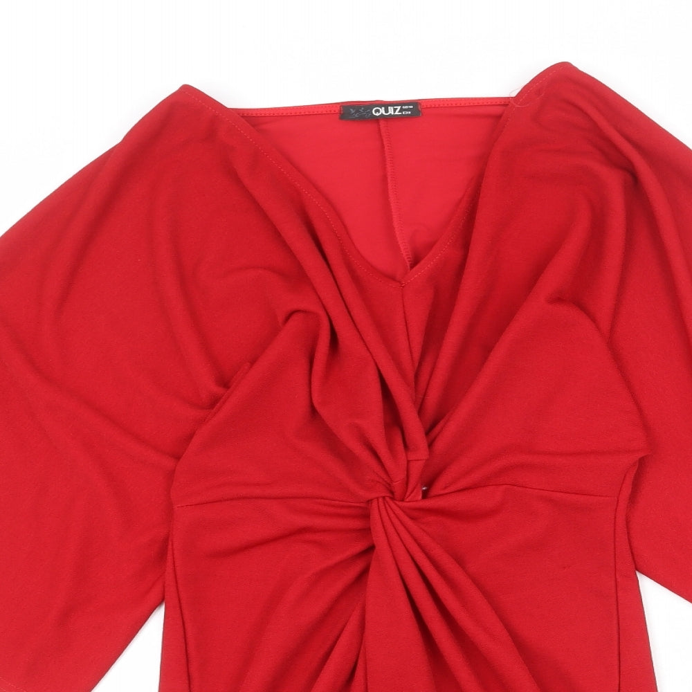 Quiz Womens Red Polyester A-Line Size 10 V-Neck Pullover - Twist Detail