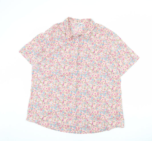 Cotton Traders Womens Pink Floral Cotton Basic Button-Up Size 22 Collared