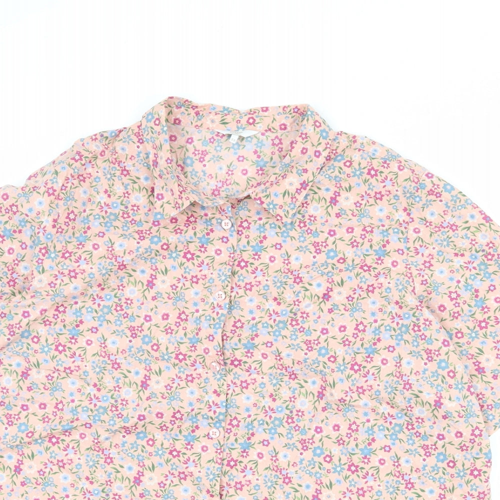 Cotton Traders Womens Pink Floral Cotton Basic Button-Up Size 22 Collared