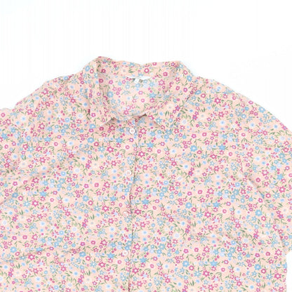 Cotton Traders Womens Pink Floral Cotton Basic Button-Up Size 22 Collared