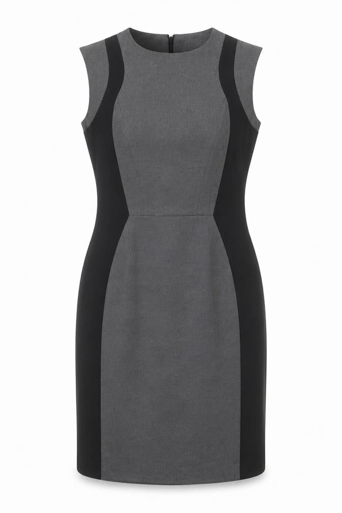 Warehouse Womens Grey Geometric Polyester Shift Size 14 Round Neck Zip